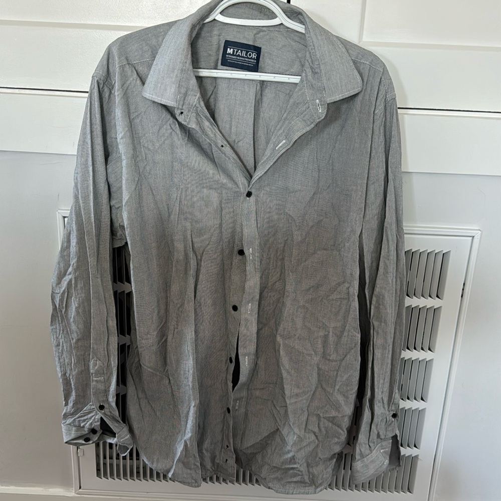 MTailor. Men’s, black & white striped, button down.